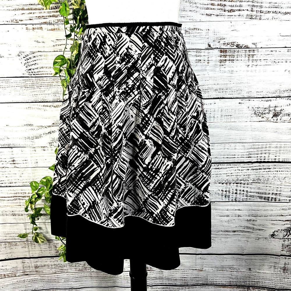 Talbots Skirt 6 Petite Black White Silk Pleated Knee Modest Career Wedding Slim